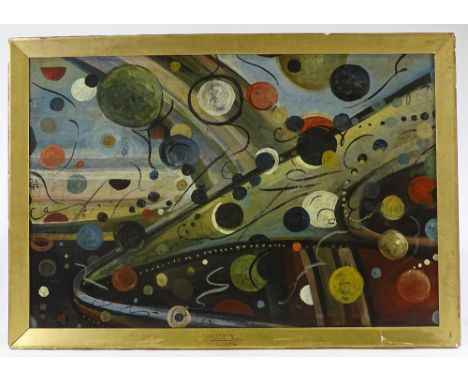 T O'Donnell, oil on board, abstract composition, Harmonium, 20" x 30", framed 