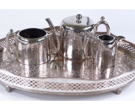 A 4-piece silver plated tea set and tray, tray length 50cm 