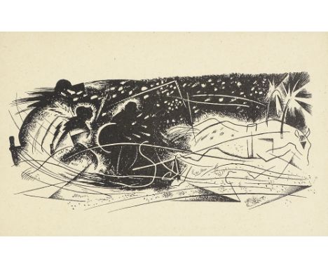 Yuri Annenkov (1889 - 1974), lithograph, winter scene, 1918, 5" x 7.5", mounted 