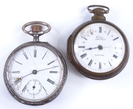 A 19th century silver pair cased open-face key-wind pocket watch, by Gordon of London, outer case width 61mm (A/F), together 