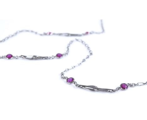 An Art Deco style silver and ruby collar necklace, length 430mm, 2.5g 