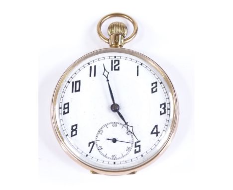 A 9ct gold open-face top-wind pocket watch, with Art Deco Arabic numerals and subsidiary seconds dial, case no. 6514, case wi