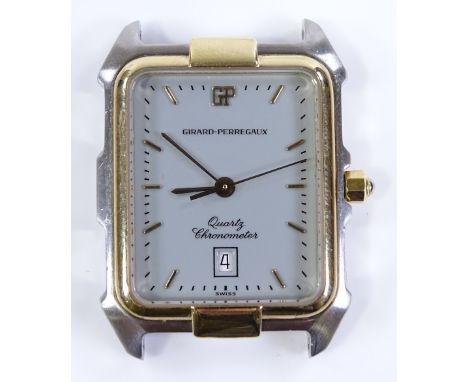 A Girard-Perregaux Quartz Chronometer wristwatch head, stainless steel case, with grey dial and date aperture, model no. 4817