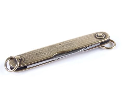A 9ct gold mounted penknife, with engine turned decoration, length 57.3mm, 15.7g 