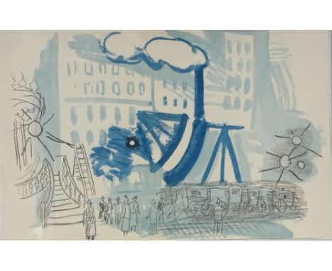 Raoul Dufy, original lithograph, city scene, from an edition of 30 to 40 copies on this paper, sheet size 13" x 19.5", framed