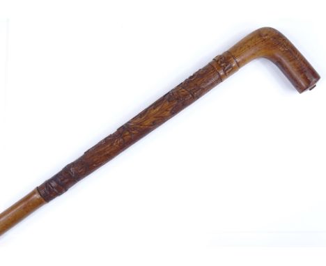 A Victorian Balmoral carved wood walking stick, belonging to the Rt Hon Henry Chaplin MP Stafford House (1840 - 1923), life l