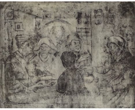 After Vincent van Gogh, lithograph, the potato eaters, image size 8" x 10", framed 