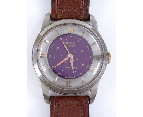 A Vintage Fero Mechanical wristwatch, 17 jewel movement, with stainless steel case and transparent dial, case width 33mm, wor