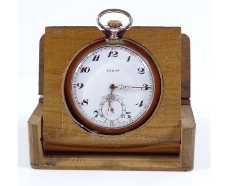 A Continental silver-cased open-face Ceuva pocket watch, 15 jewel movement with subsidiary seconds dial and engine turned cas