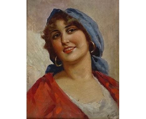 Eduardo Forlenza (1861 - 1934), oil on canvas, portrait of a woman, 10" x 7.5", framed 