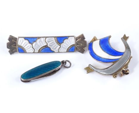 2 Norwegian silver and enamel brooches, and an enamel miniature penknife (3) 