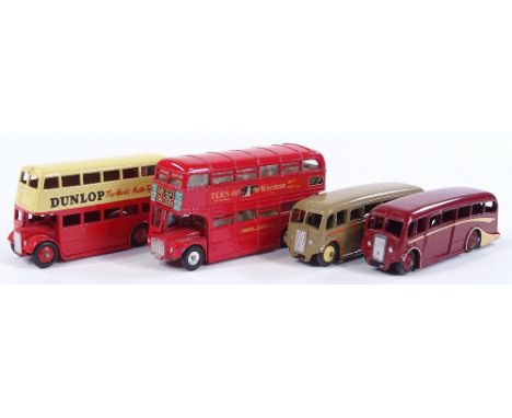 Dinky Meccano, 2 luxury coaches 281, Routemaster bus 289, and 2 other double decker 