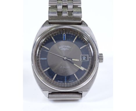 A Vintage Rotary Empire Mechanical wristwatch, stainless steel case, with 21 jewel movement and date aperture, case width 36m
