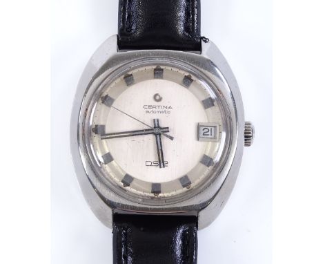 A Vintage Certina DS-2 Automatic wristwatch, stainless steel case with piecrust dial and date aperture, 17 jewel movement, wi