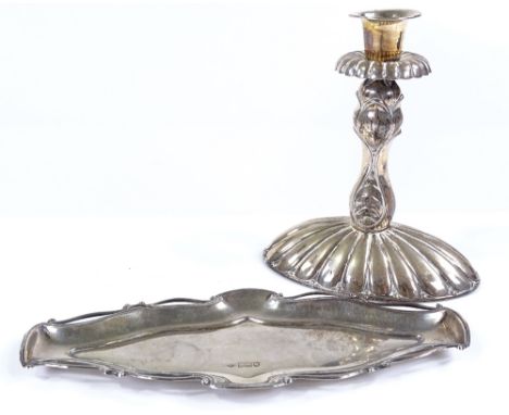 An Edwardian silver pin tray, by Sibray, Hall &amp; Co Ltd, hallmarks London 1904, together with a Danish silver candlestick 