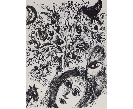 Marc Chagall, original lithograph, couple beside a tree, published by Mourlot, no. 292, 1960, sheet size, 12.5" x 9.5", frame
