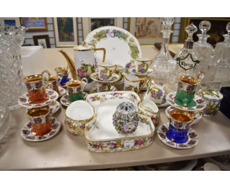 A variety of ceramics including Hammersley breakfast serving set, heavily gilded Burgan cabinet cups and saucers,and a select