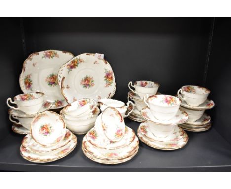 A selection of Adderly Fine Bone China floral teawares, to include eight, cups, various saucers, sugar &amp; cream