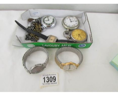 3 pocket watches including Westclox &amp; Ingersoll, 3 wrist watches including Chancellor, Carronade &amp; Ricardo and 2 chai