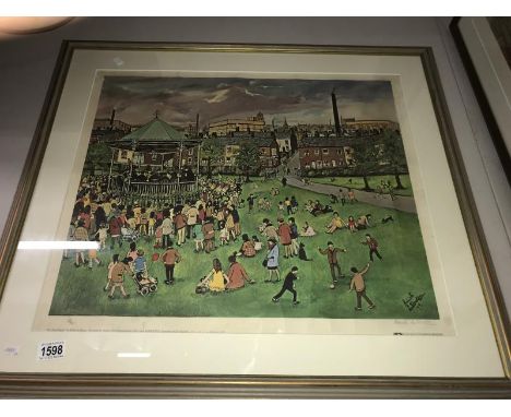 A pencil signed limited edition print 255/500 with fine art trade guild blind stamp entitled 'The Band Stand' (Stamford Park 