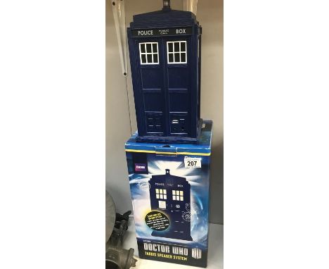 A Dr Who Tardis wireless speaker system, works with bluetooth devices, P.C, laptop and gaming systems.