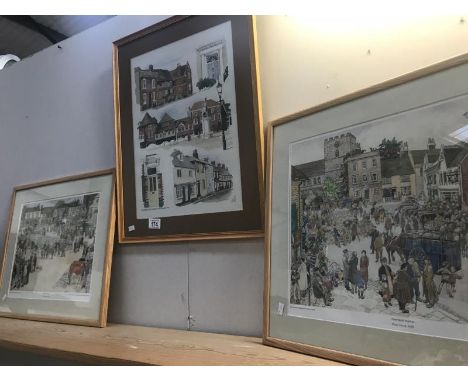 A pair of framed and glazed prints "Petersfield Market" after Flora Twort 1922 and a Petersfield architectural print. 