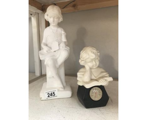 2 figures of a girl reading, 1 being a thermometer.