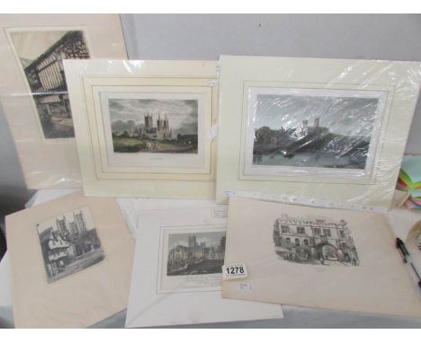 3 coloured engravings of Lincoln cathedral and 3 other engravings of Lincoln featuring cathedral &amp; exchequer gate, Stone 