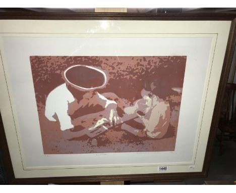 A limited edition screen print, 9/75, entitled 'The Guitar' by Newlyn Society of Artists member Mary Beresford Williams (1931
