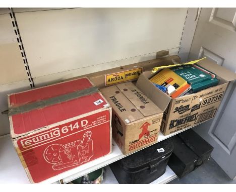 An Eumig 614D projector cabin automat slide projector and screen and a quantity of reels and slides of 1970s/80s Hong Kong, B