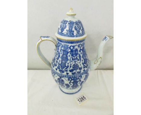 A large Leeds blue and white transfer print pearl ware coffee pot,.