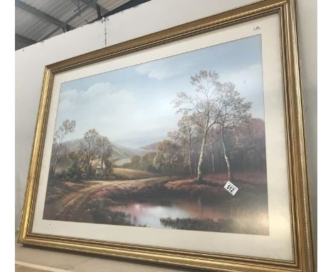 A framed and glazed print of a countryside scene entitled Autumn Heather by Wendy Reeves.