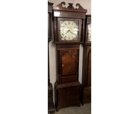 A mahogany cased 30 hour long case clock with square painted dial, 'Johnson, Lancaster'.