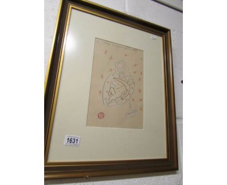 A framed and glazed Henri Matisse print of a mother and child, stamped, titled and signed in coloured pencil.