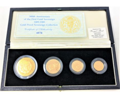 Royal Mint - 500th Anniversary of the First Gold Sovereign 1489 - 1989 gold proof sovereign collection, certificate no. 4078.