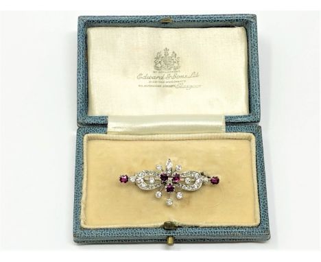 A superb quality ruby diamond and platinum brooch