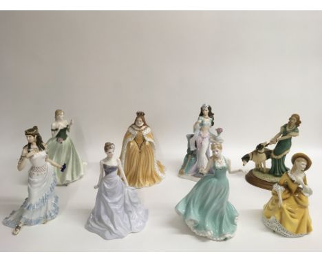 A Royal Worcester model of 'Queen Elizabeth 1st in Coronation Robes' plus seven other figures including Coalport