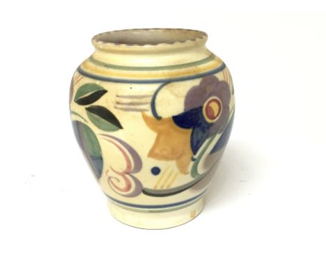 A Poole pottery vase hand decorated with flowers and foliage. No damage or restoration.