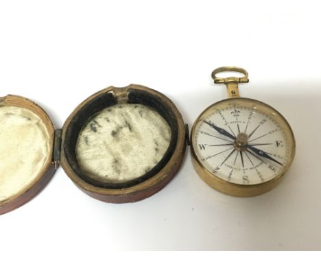 A Quality 18th Century or Early 19th Century gilded metal pocket  cased compass maker W Harris London &amp; Hamburg. In a sma