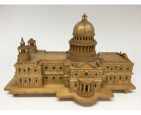 A well detailed wooden model of a Cathedral with musical movement playing 'Silent Night'.Approx 29x43cm wide