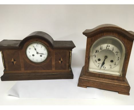 An oak cased mantel clock and an inlaid mantel clock (2)
