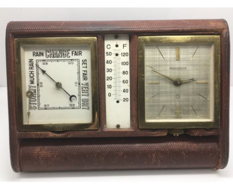 A Jaeger Le Coultre desk clock with integrated barometer and thermometer a/f.