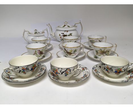 A Copeland Spode China tea set, With retailers WH. Plummer&amp;Co New York. decorated with named birds and three Royal Crown 