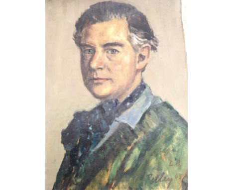 An oil painting on canvas by Llewelyn Petley-Jones dipicting a portrait of a gentleman. Initials D.B. Signed Petley63. Size 6