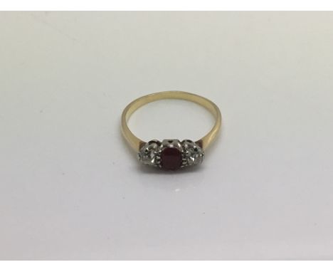 A gold, ruby and diamond ring, approx 1.9g and approx size L.