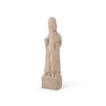 A large Chinese grey limestone stele of a standing buddha