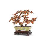 An attractive Chinese Canton enamel jardinière with hardstone tree