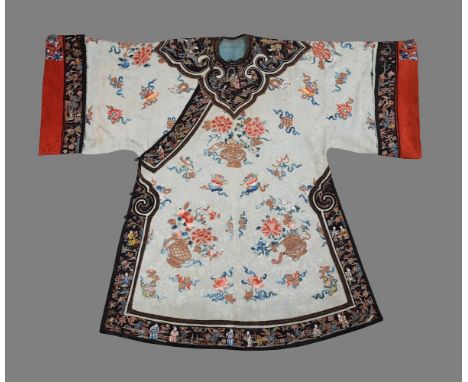 A Han Chinese three-quarter length ladies robe, Qing dynasty, mid-19th century, with eau de nil or pale silver blue patterned