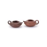 A pair of Yixing lobed teapots