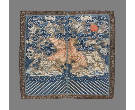 A Chinese 4th rank Mandarin civilian front 'goose' badge, second half of the 19th century, the kesi weave with the goose faci